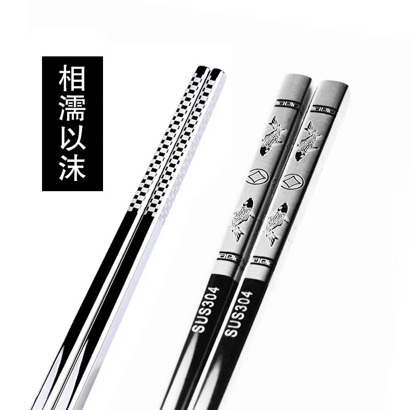 Luxury Stainless Steel Chinese Chopsticks Set – Reusable Non-Slip Metal Chopsticks for Sushi, Noodles & Everyday Dining