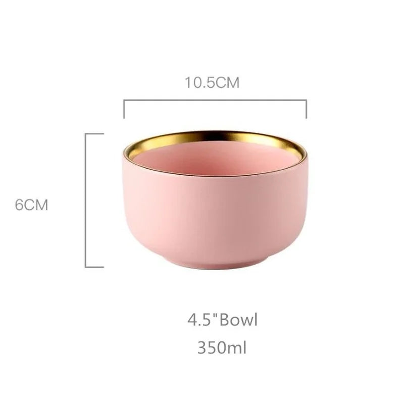 Luxury Pink Porcelain Dinnerware Set with Gold Rim – Elegant Ceramic Plates, Bowls & Mugs