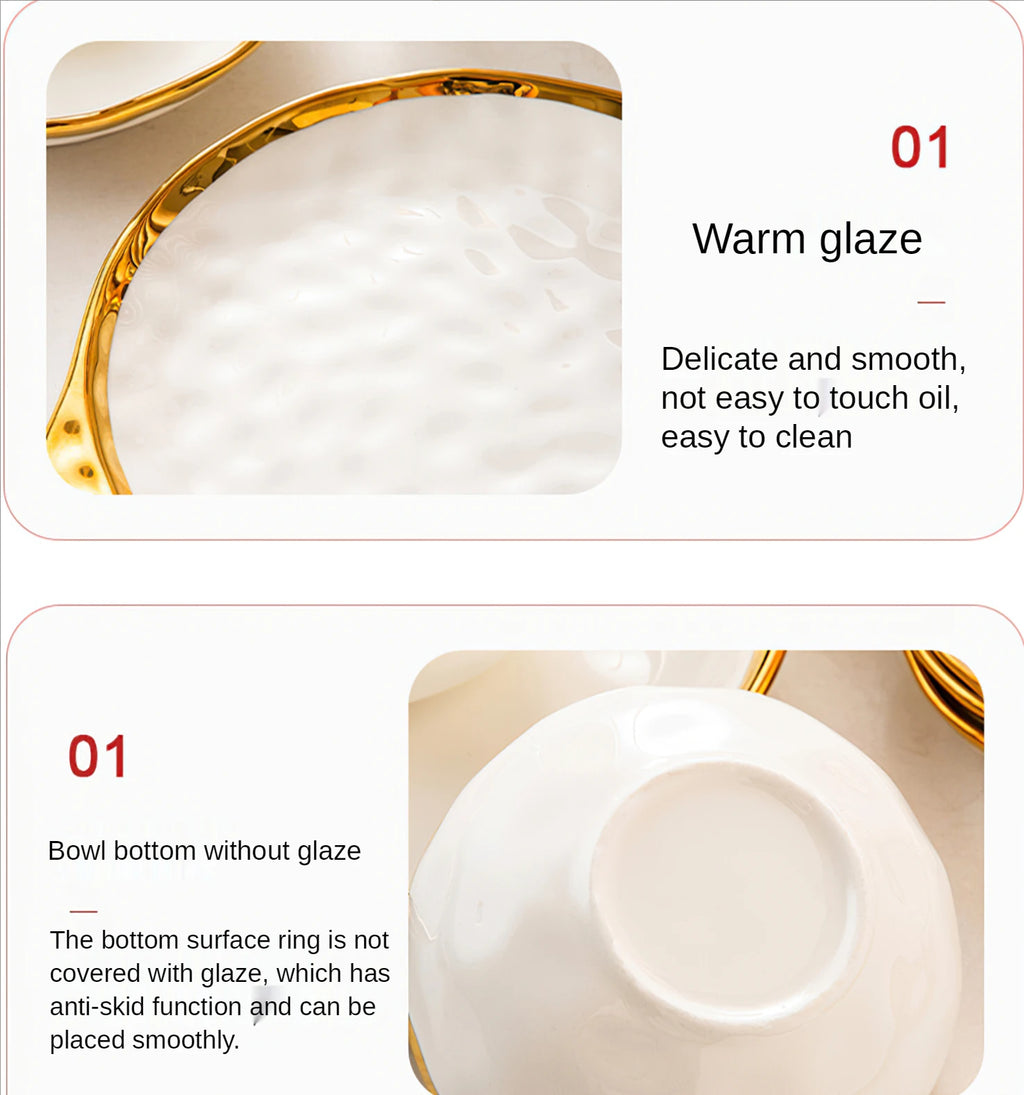 Luxury White & Gold Ceramic Dinnerware Collection