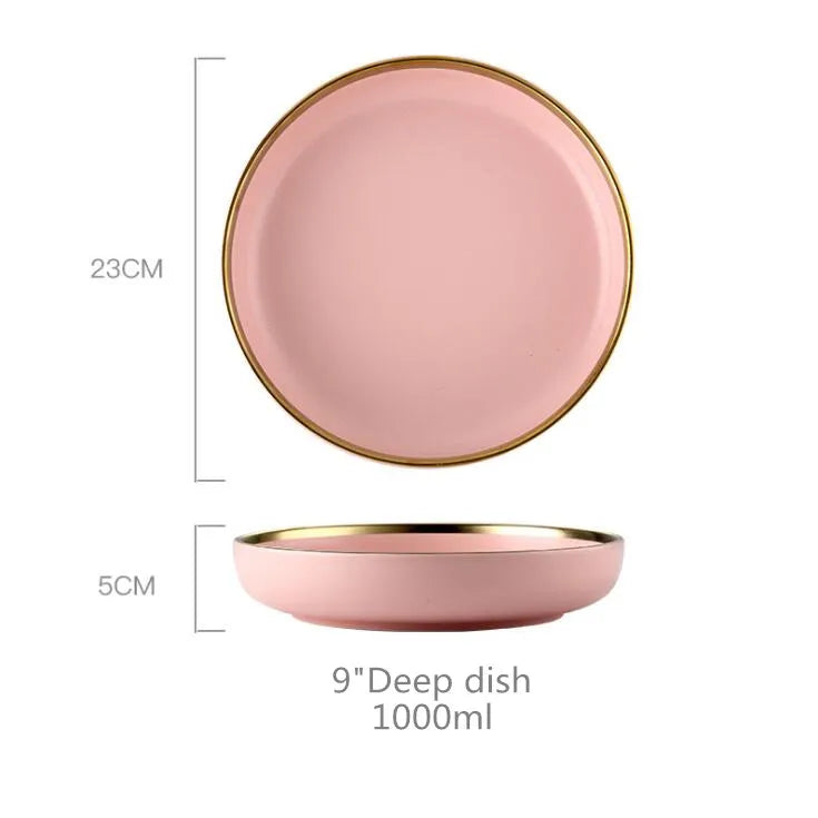 Luxury Pink Porcelain Dinnerware Set with Gold Rim – Elegant Ceramic Plates, Bowls & Mugs