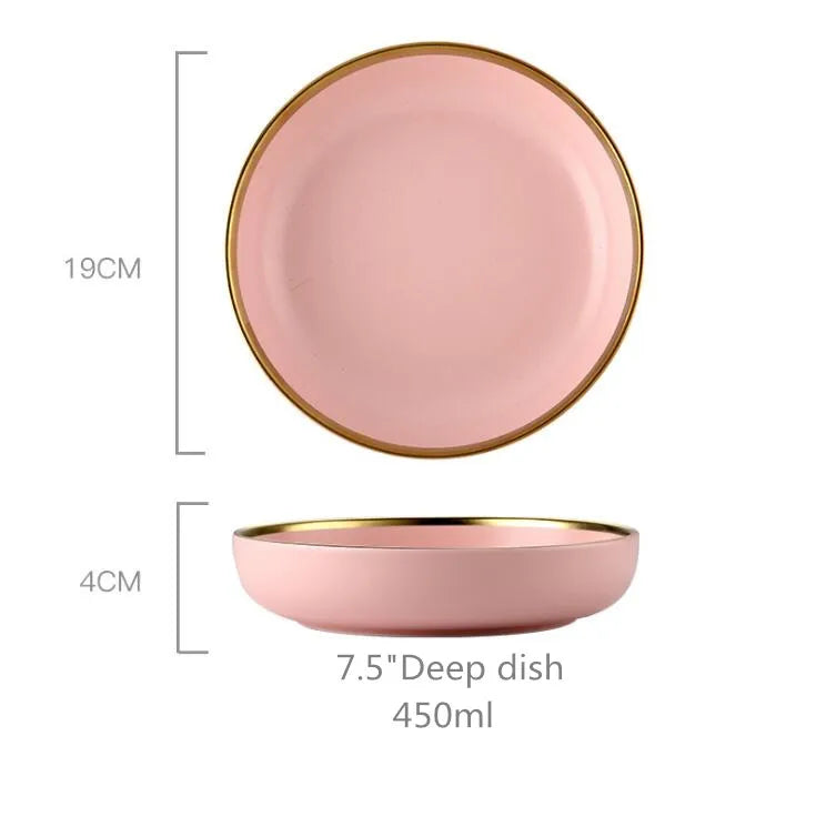 Luxury Pink Porcelain Dinnerware Set with Gold Rim – Elegant Ceramic Plates, Bowls & Mugs