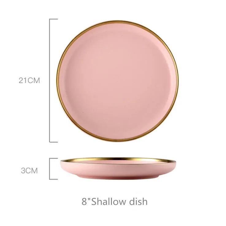 Luxury Pink Porcelain Dinnerware Set with Gold Rim – Elegant Ceramic Plates, Bowls & Mugs