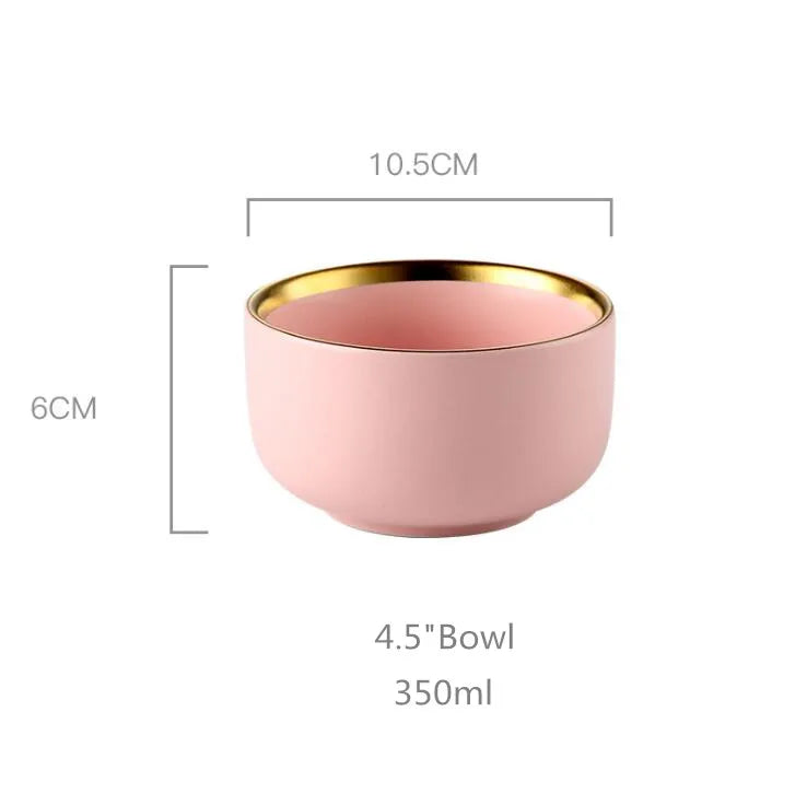 Luxury Pink Porcelain Dinnerware Set with Gold Rim – Elegant Ceramic Plates, Bowls & Mugs