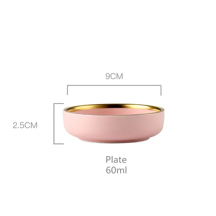 Luxury Pink Porcelain Dinnerware Set with Gold Rim – Elegant Ceramic Plates, Bowls & Mugs