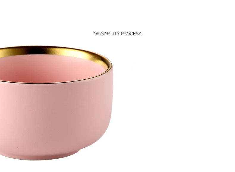 Luxury Pink Porcelain Dinnerware Set with Gold Rim – Elegant Ceramic Plates, Bowls & Mugs