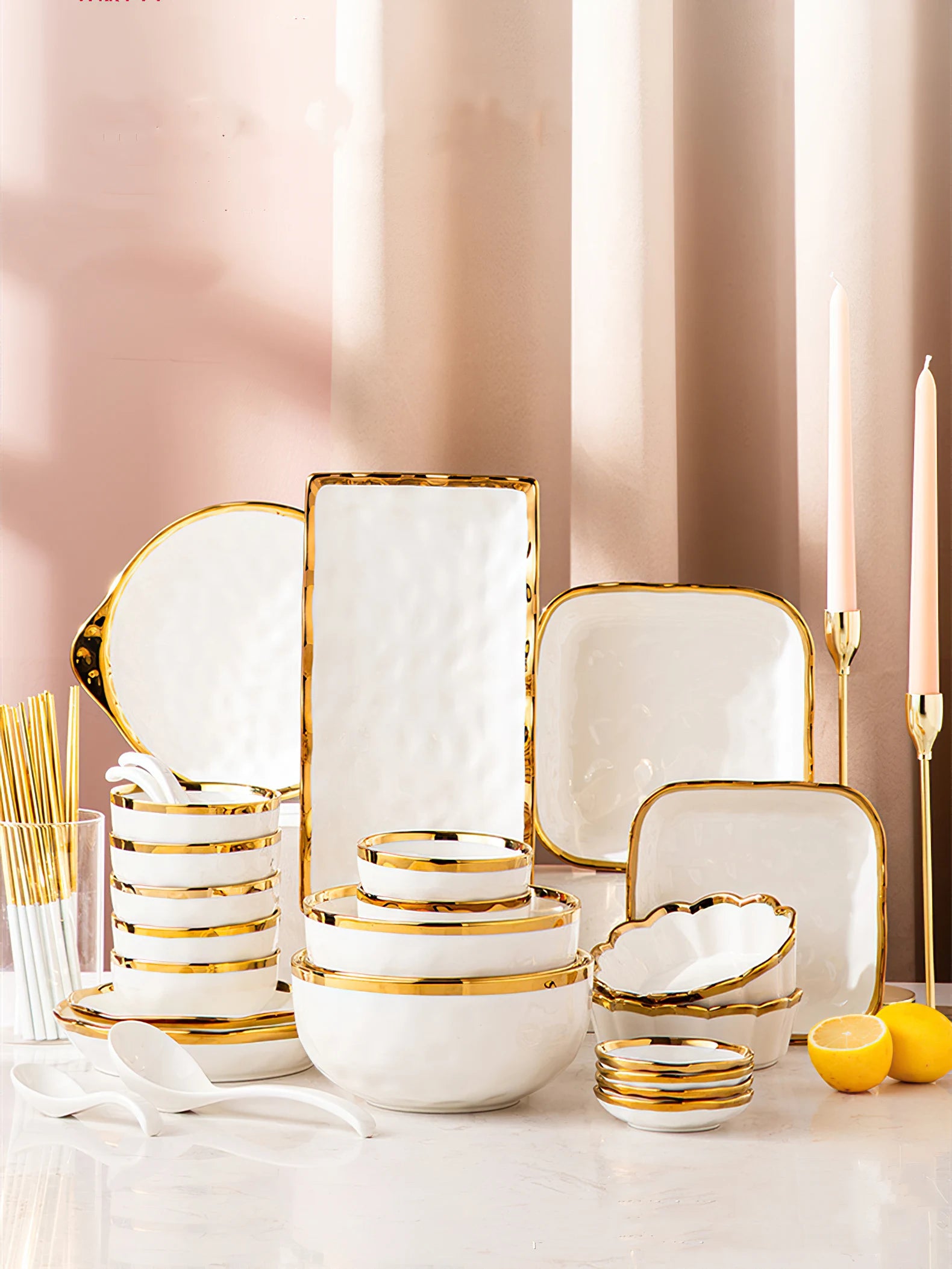 Luxury White & Gold Ceramic Dinnerware Collection