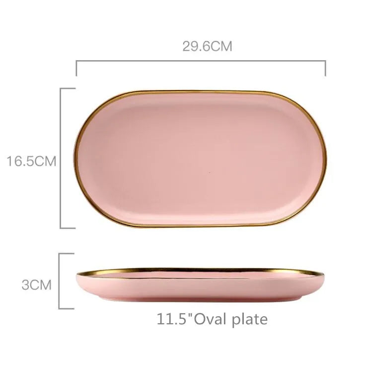 Luxury Pink Porcelain Dinnerware Set with Gold Rim – Elegant Ceramic Plates, Bowls & Mugs