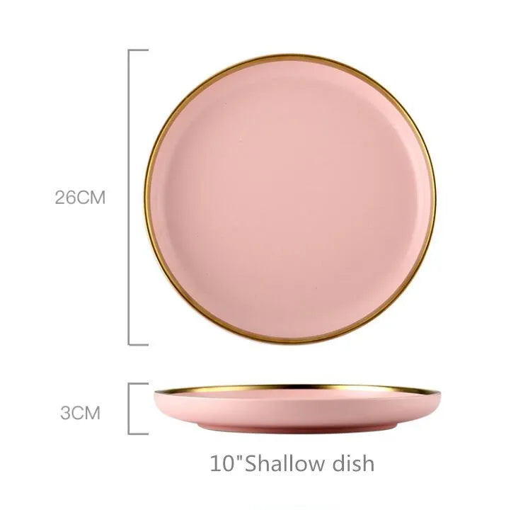 Luxury Pink Porcelain Dinnerware Set with Gold Rim – Elegant Ceramic Plates, Bowls & Mugs