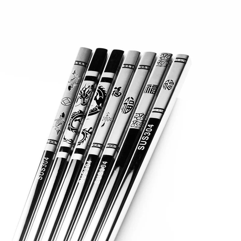 Luxury Stainless Steel Chinese Chopsticks Set – Reusable Non-Slip Metal Chopsticks for Sushi, Noodles & Everyday Dining