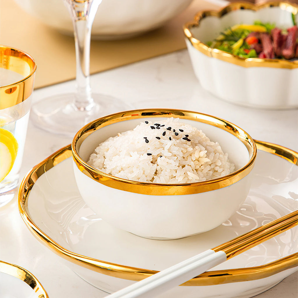 Luxury White & Gold Ceramic Dinnerware Collection