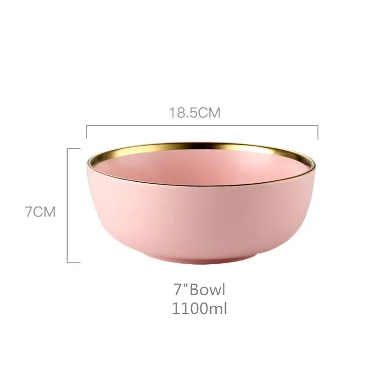Luxury Pink Porcelain Dinnerware Set with Gold Rim – Elegant Ceramic Plates, Bowls & Mugs
