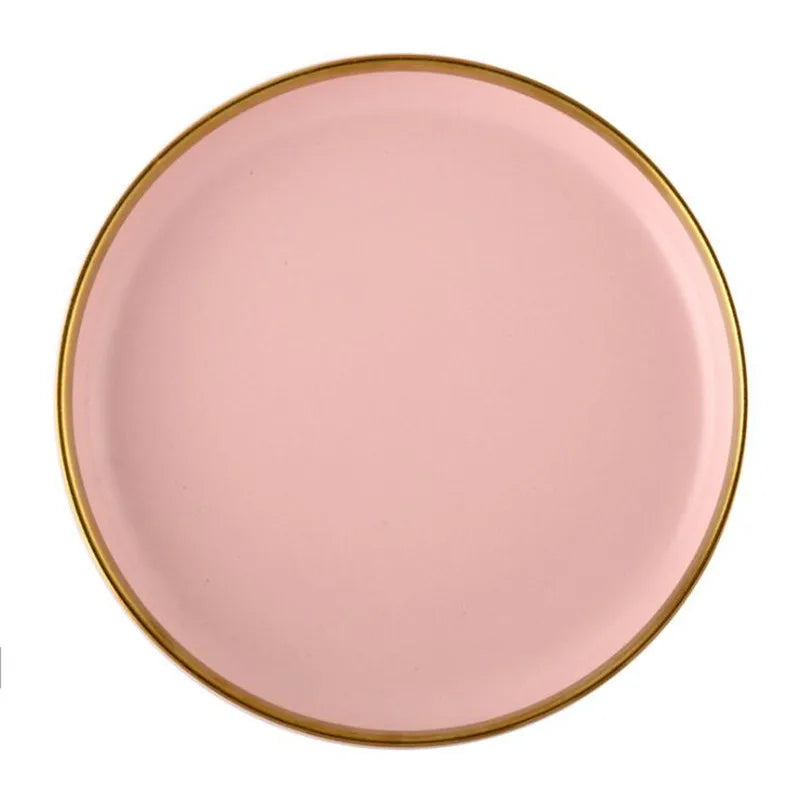 Luxury Pink Porcelain Dinnerware Set with Gold Rim – Elegant Ceramic Plates, Bowls & Mugs