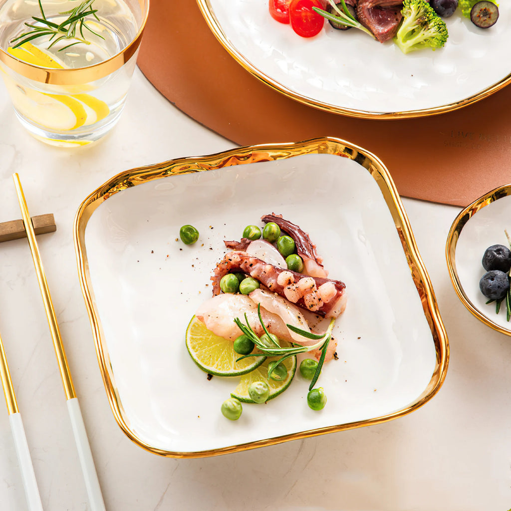 Luxury White & Gold Ceramic Dinnerware Collection