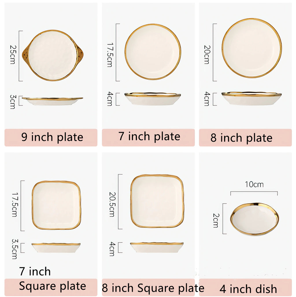 Luxury White & Gold Ceramic Dinnerware Collection