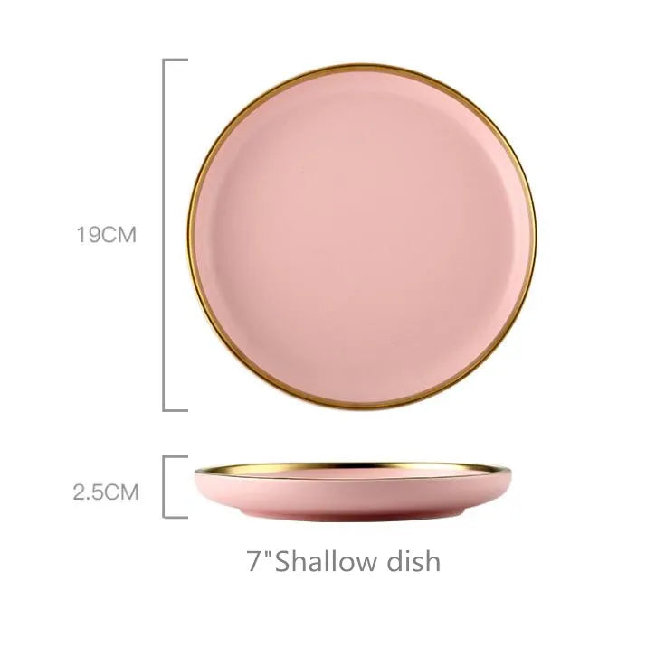 Luxury Pink Porcelain Dinnerware Set with Gold Rim – Elegant Ceramic Plates, Bowls & Mugs