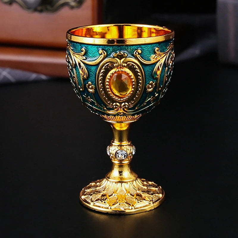 Vintage Royal Chalice Goblet – Luxury Embossed Metal Wine Cup for Home Decor & Events