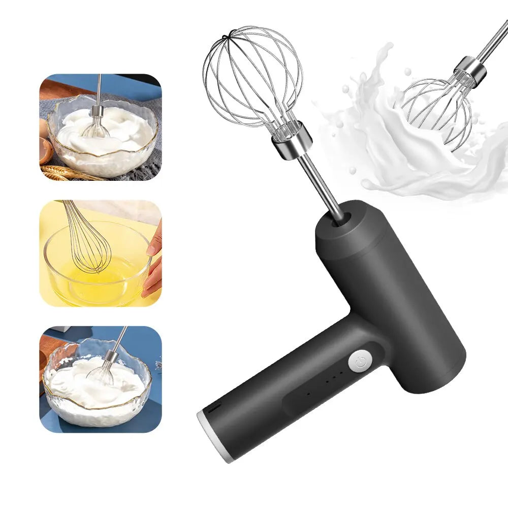 Rechargeable Wireless Electric Hand Mixer – 3-Speed Portable Egg Beater for Baking & Coffee