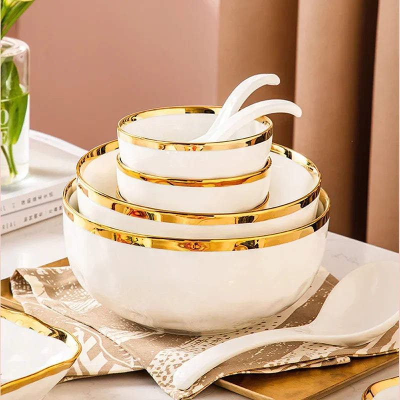 Luxury White & Gold Ceramic Dinnerware Collection