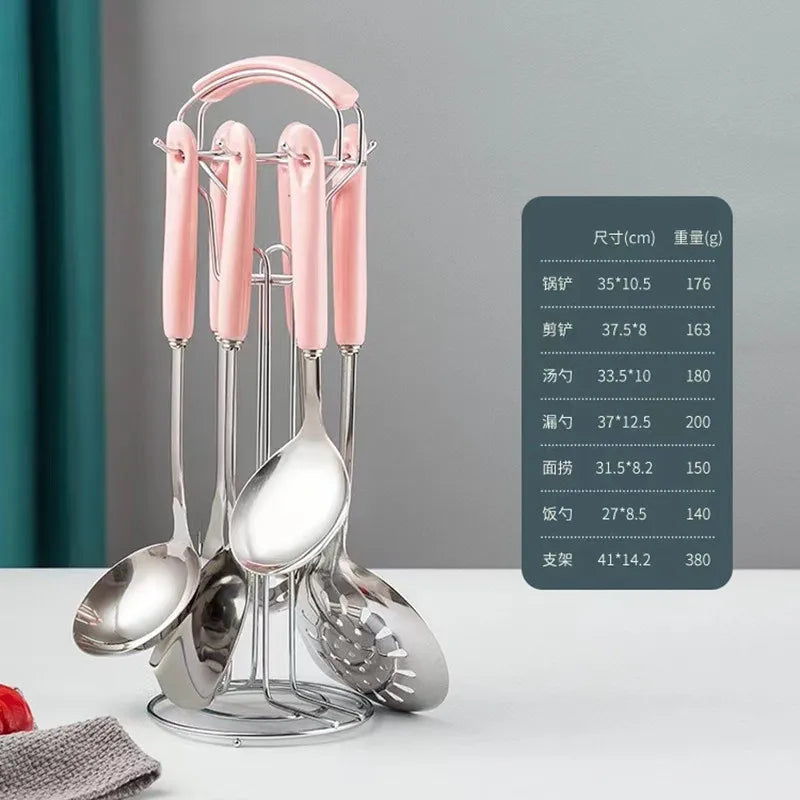 7-Piece Luxury Stainless Steel Kitchen Utensil Set with Ceramic Handles and Stand