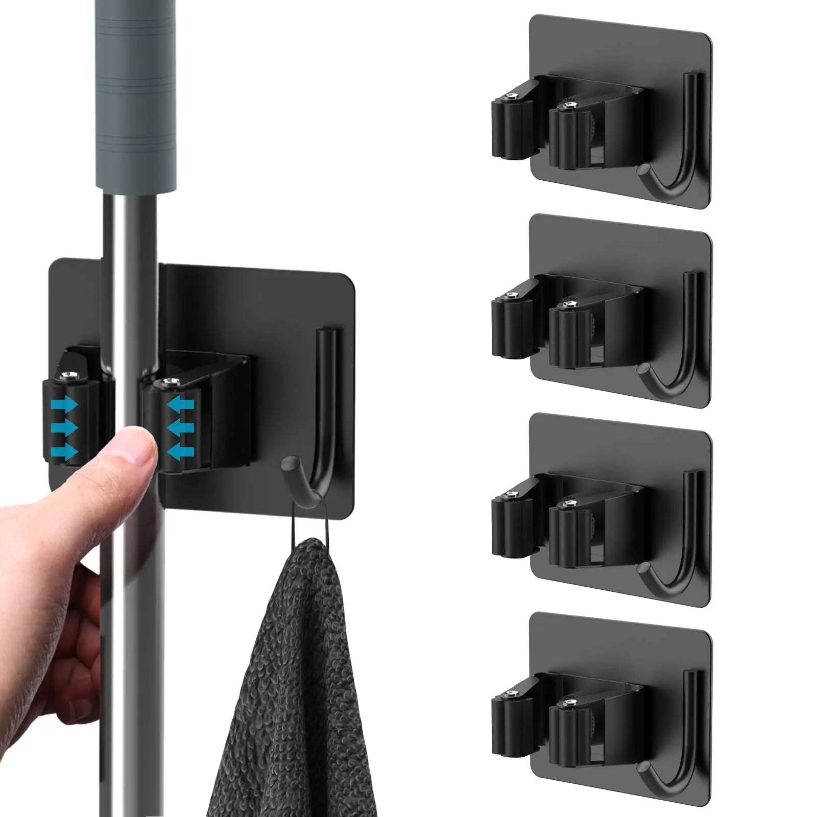 Wall Mounted Mop Organizer Holder – No Drill Broom Storage Hook for Kitchen & Bathroom