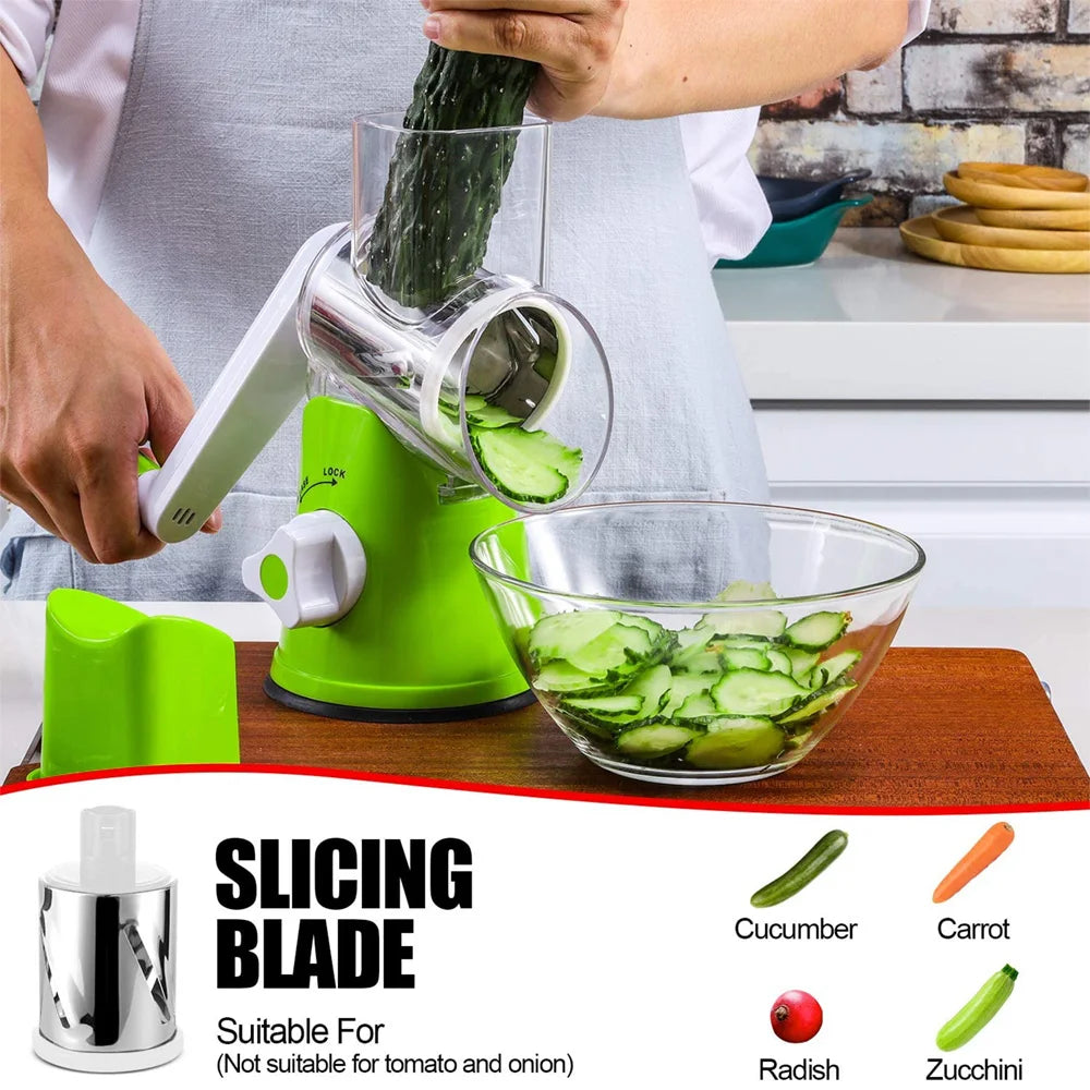 5-in-1 Rotary Vegetable Slicer & Cheese Grater – Cut, Shred & Slice in Seconds