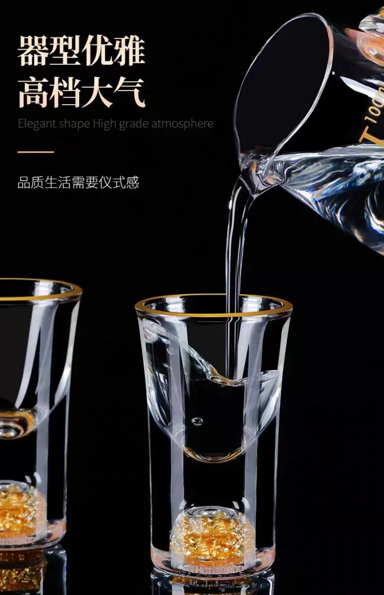 7pcs Gold foil small wine cup Baijiu dispenser small household wine cup glass crystal wine set spirits cup