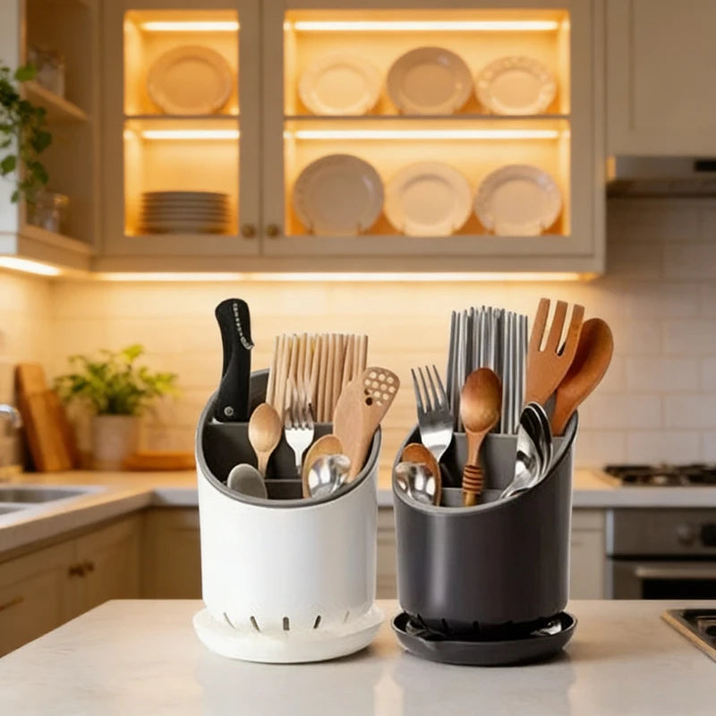 Self-Draining Kitchen Utensil Holder – Modern Countertop Organizer