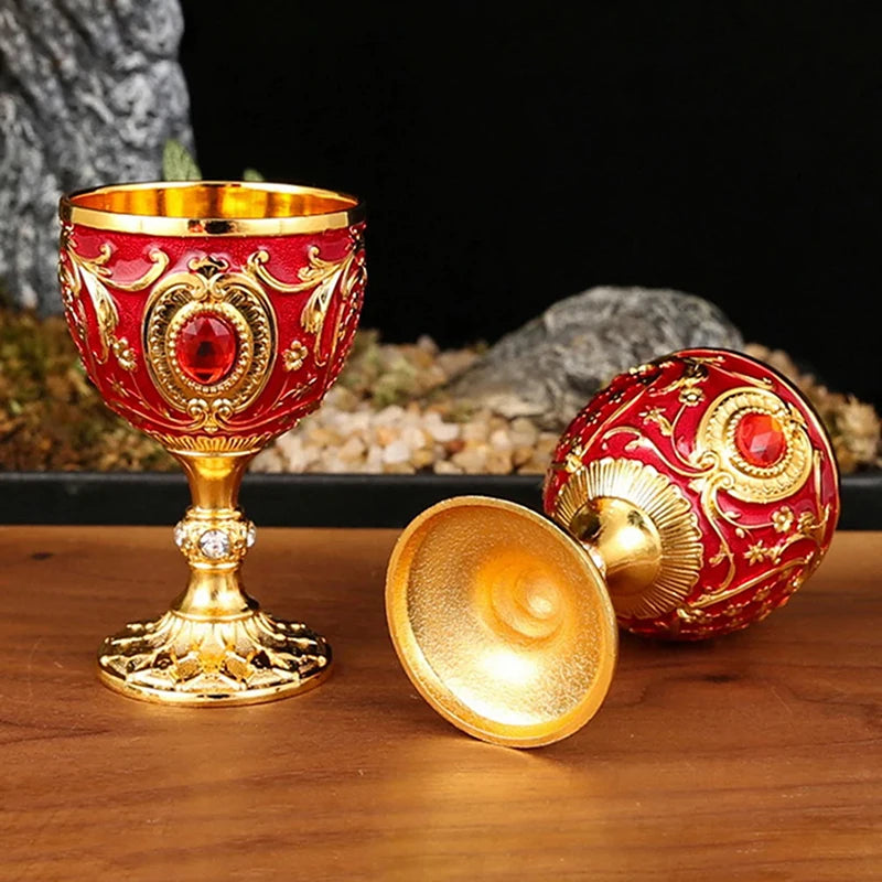 Vintage Royal Chalice Goblet – Luxury Embossed Metal Wine Cup for Home Decor & Events