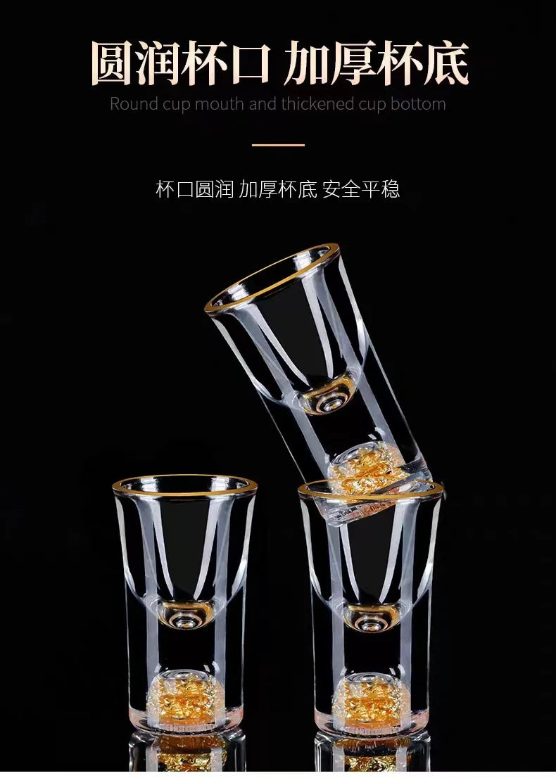 7pcs Gold foil small wine cup Baijiu dispenser small household wine cup glass crystal wine set spirits cup