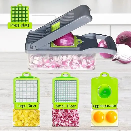 13-in-1 Vegetable Chopper & Mandoline Slicer with Container – BPA-Free Kitchen Cutter Set