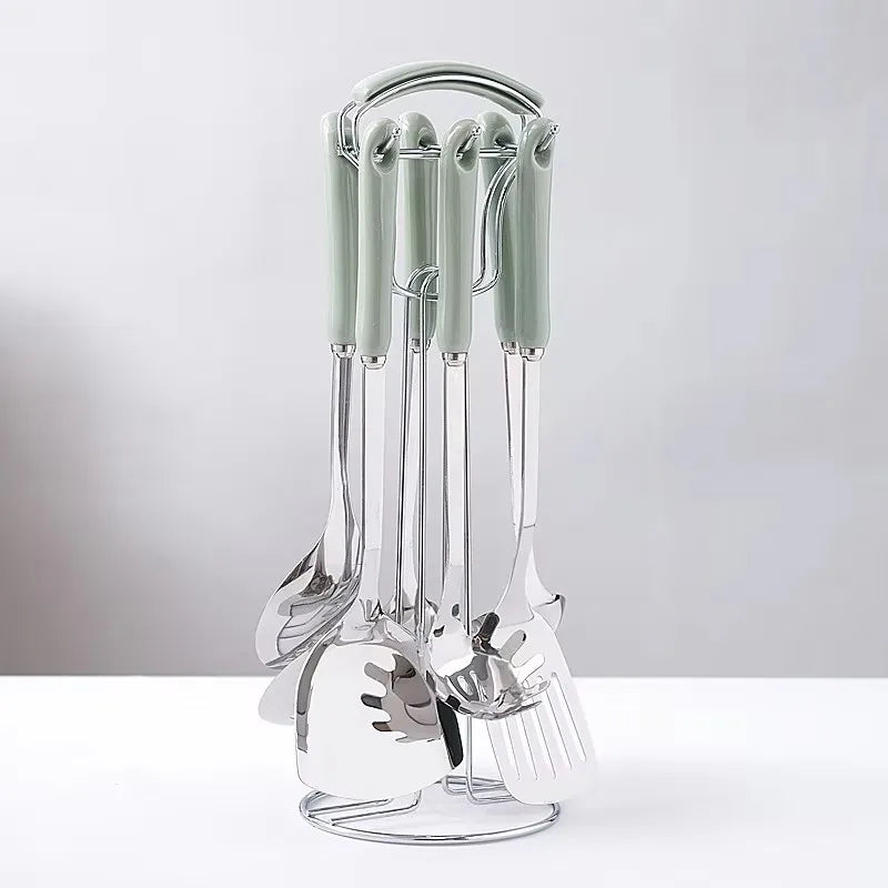 7-Piece Luxury Stainless Steel Kitchen Utensil Set with Ceramic Handles and Stand