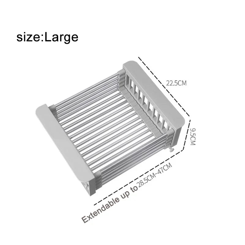 Expandable Stainless Steel Kitchen Sink Drying Rack | Adjustable Over-Sink Organizer for Dishes, Fruits & Vegetables