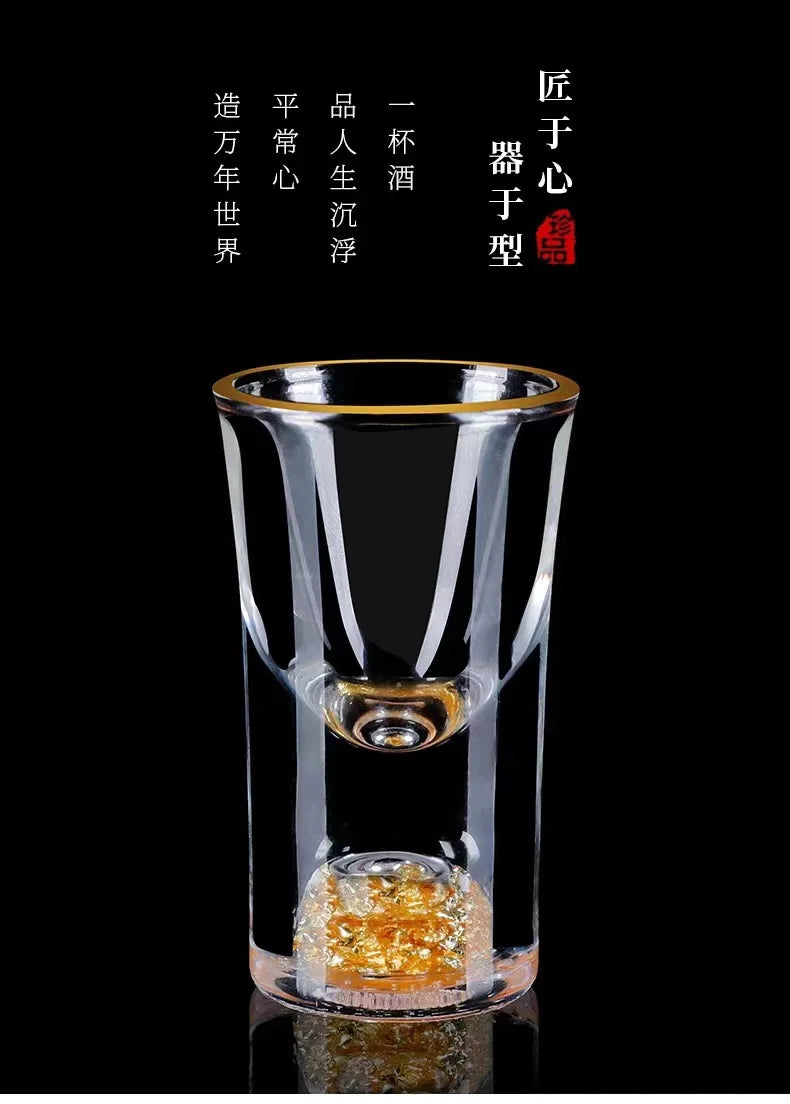 7pcs Gold foil small wine cup Baijiu dispenser small household wine cup glass crystal wine set spirits cup