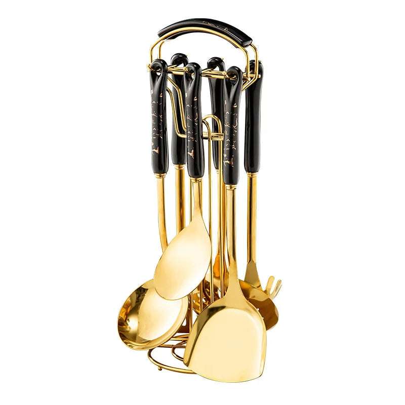 7-Piece Luxury Stainless Steel Kitchen Utensil Set with Ceramic Handles and Stand