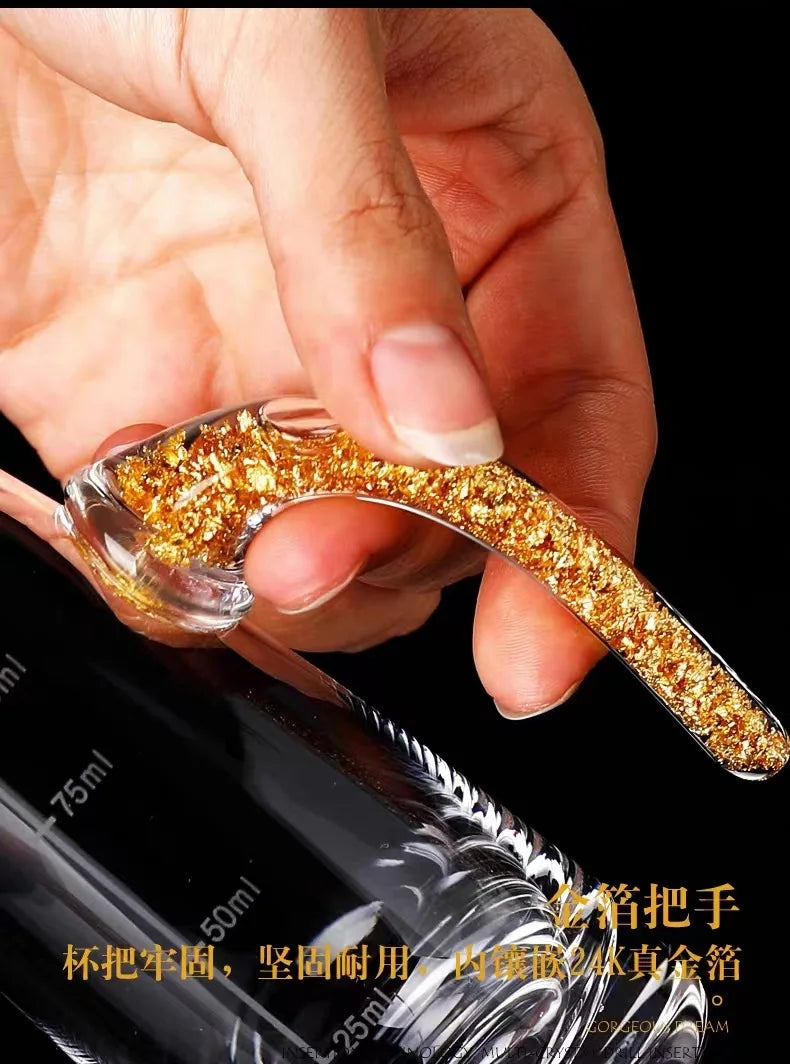 7pcs Gold foil small wine cup Baijiu dispenser small household wine cup glass crystal wine set spirits cup