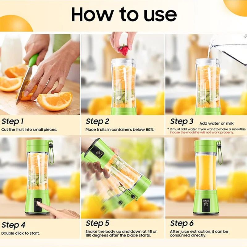 Portable Blender USB Rechargeable 380ml Mini Smoothie Maker for Travel, Gym & Office