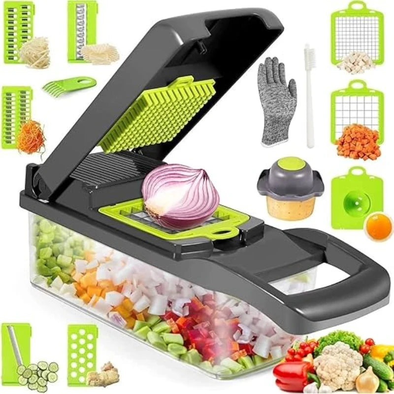 13-in-1 Vegetable Chopper & Mandoline Slicer with Container – BPA-Free Kitchen Cutter Set