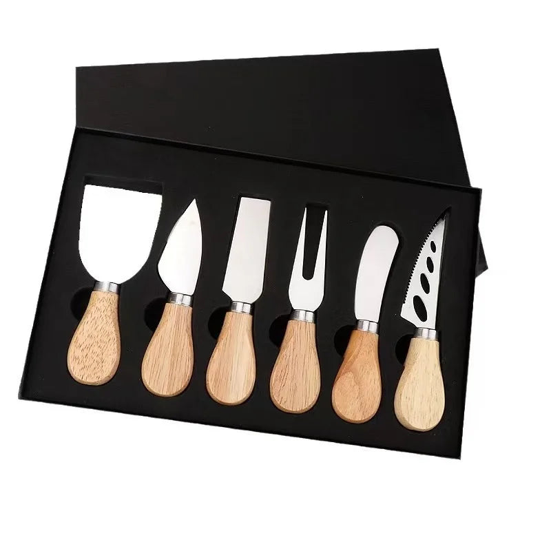 Premium Stainless Steel Cheese Knife Set – 6 Pieces with Wooden Handle Gift Box