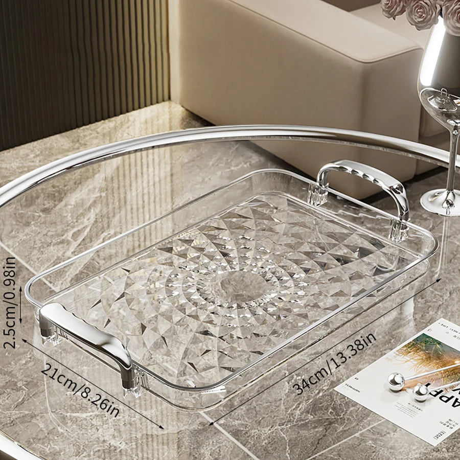 Luxury Crystal-Style Serving Tray with Gold Handles | Elegant Fruit & Dessert Organizer