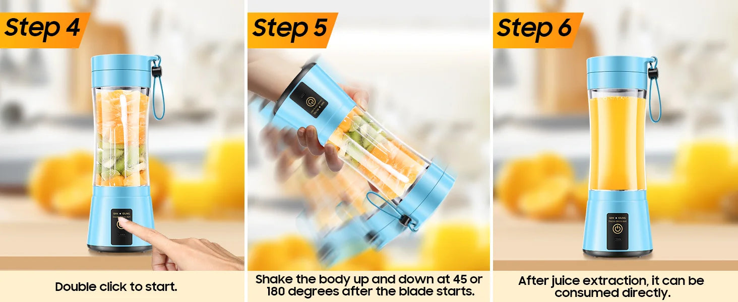 Portable Blender USB Rechargeable 380ml Mini Smoothie Maker for Travel, Gym & Office