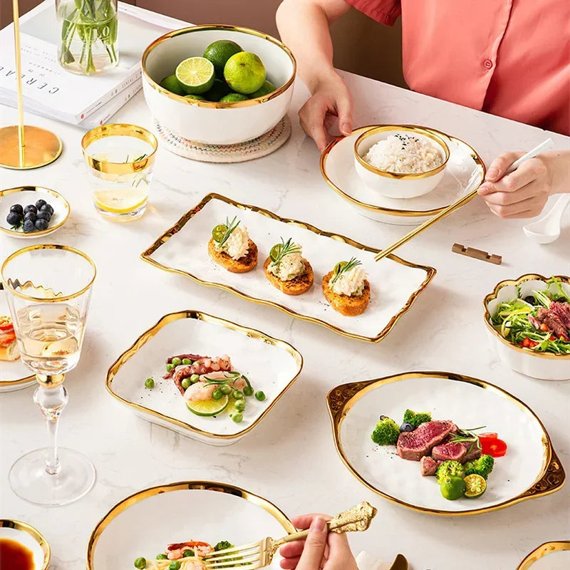 Luxury White & Gold Ceramic Dinnerware Collection