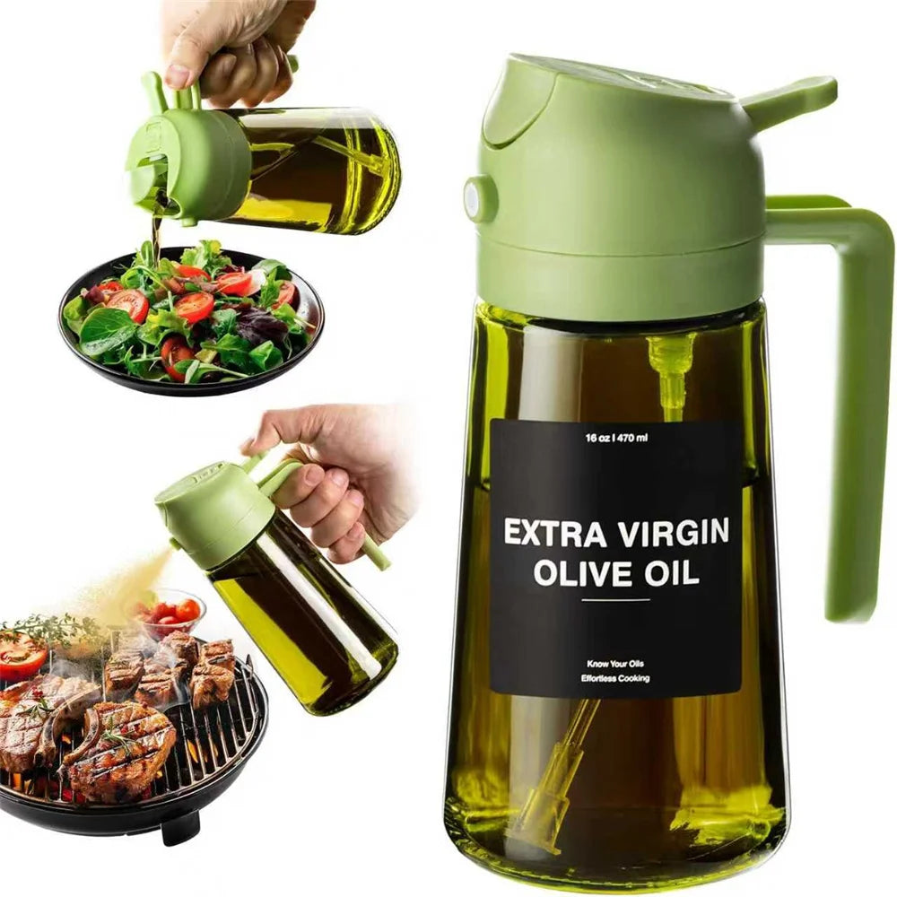 2-in-1 Glass Oil Sprayer Bottle – 470ml Premium Olive Oil Dispenser for Cooking & Air Fryer
