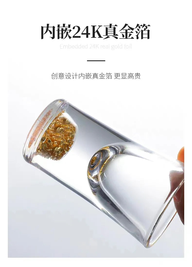 7pcs Gold foil small wine cup Baijiu dispenser small household wine cup glass crystal wine set spirits cup
