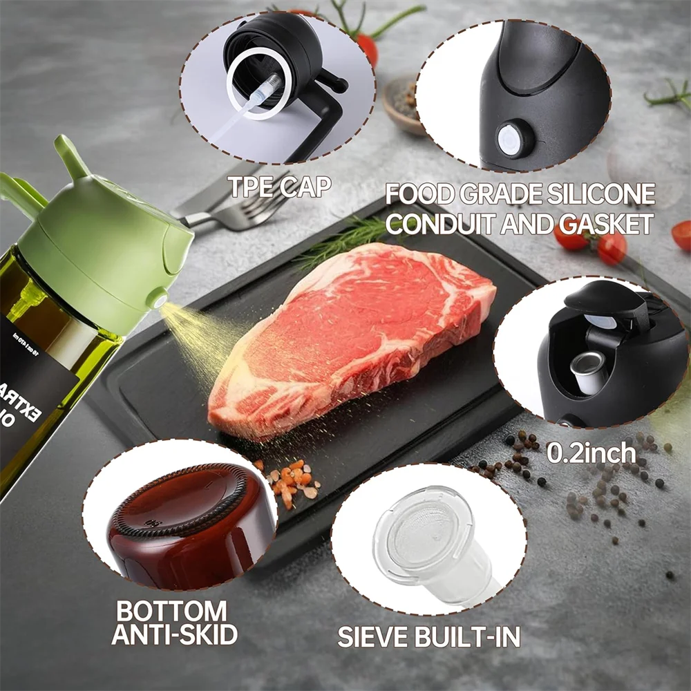 2-in-1 Glass Oil Sprayer Bottle – 470ml Premium Olive Oil Dispenser for Cooking & Air Fryer