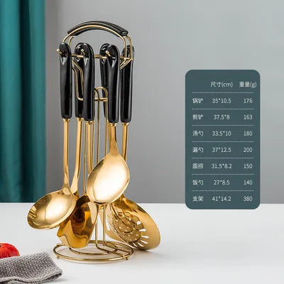 7-Piece Luxury Stainless Steel Kitchen Utensil Set with Ceramic Handles and Stand