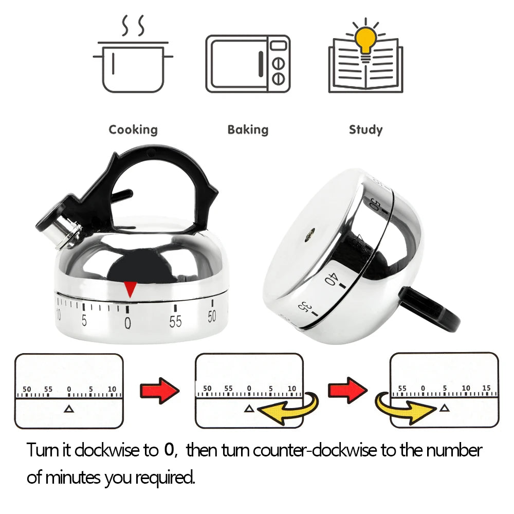 Kettle Kitchen Timer – 60 Minute Mechanical Cooking Countdown Alarm