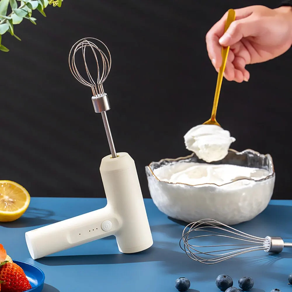 Rechargeable Wireless Electric Hand Mixer – 3-Speed Portable Egg Beater for Baking & Coffee