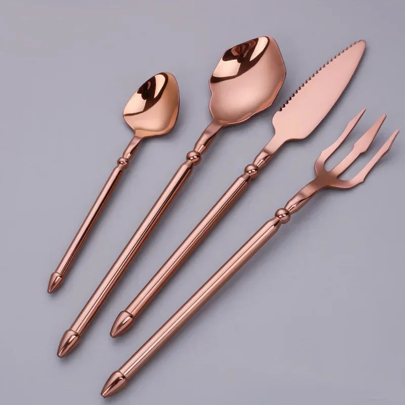 Luxury Gold Stainless Steel Cutlery Set – Premium 4-Piece Flatware Collection