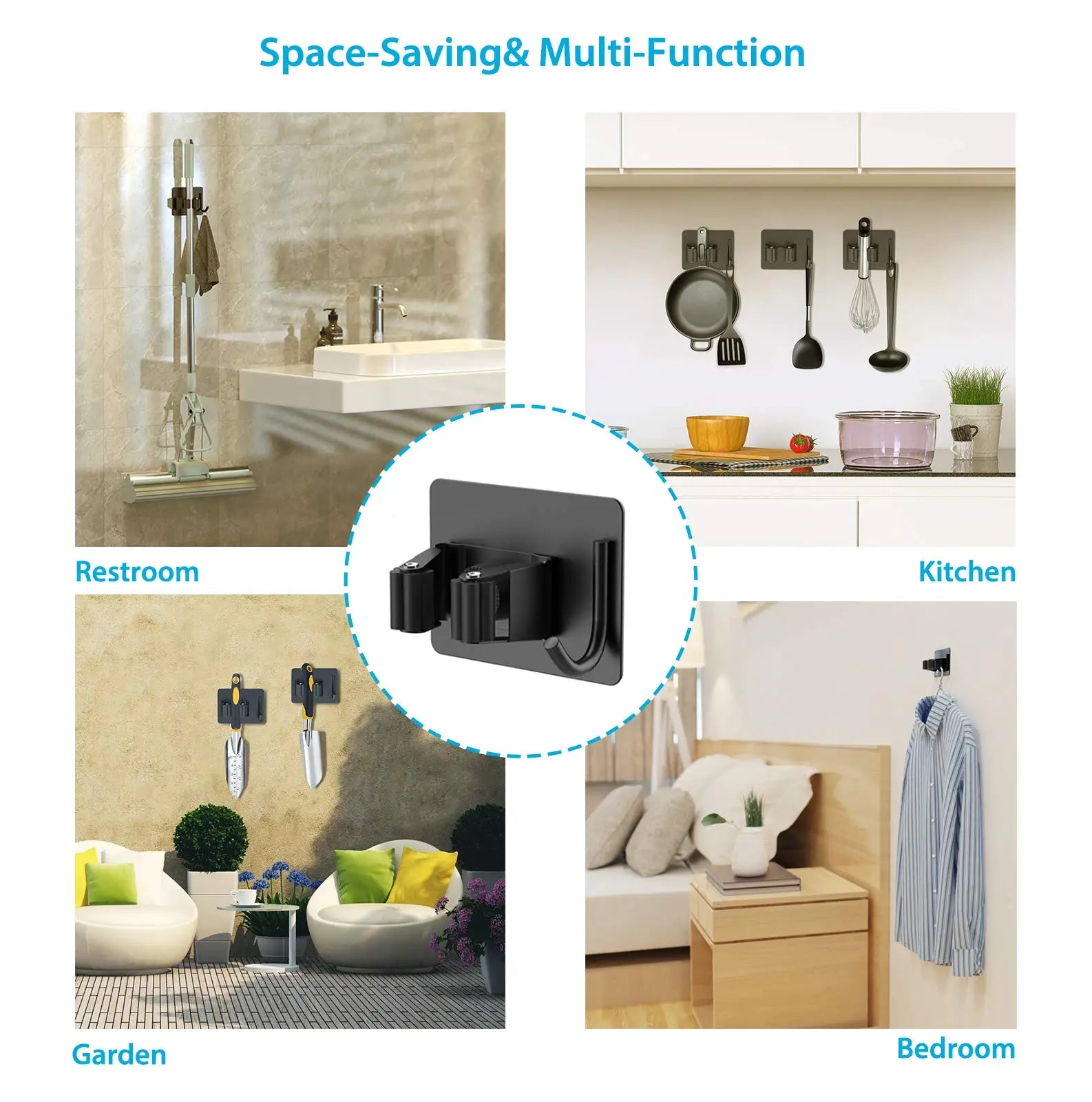 Wall Mounted Mop Organizer Holder – No Drill Broom Storage Hook for Kitchen & Bathroom