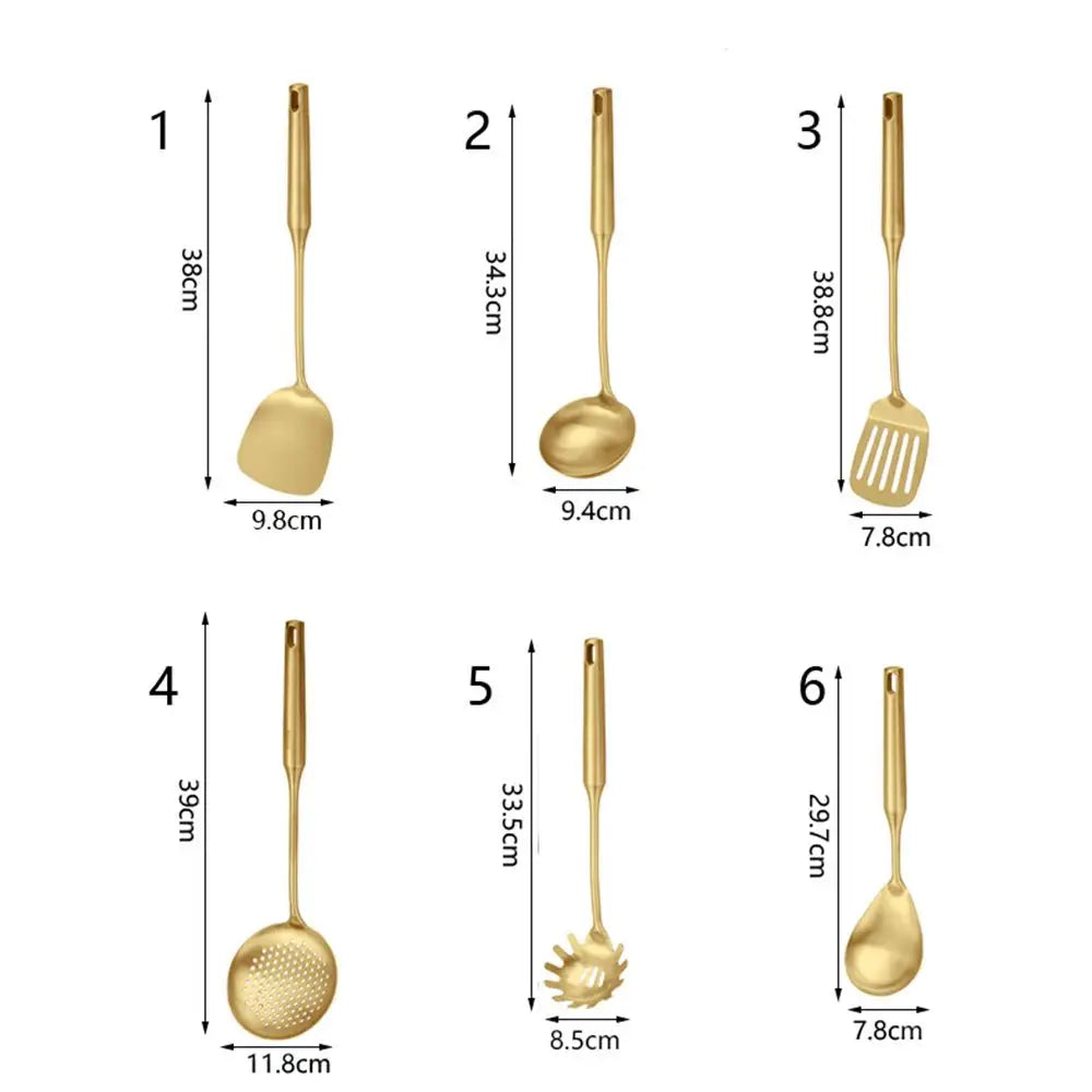 Luxury Gold Stainless Steel Kitchen Utensil Set with Stand – Premium Cooking Tools